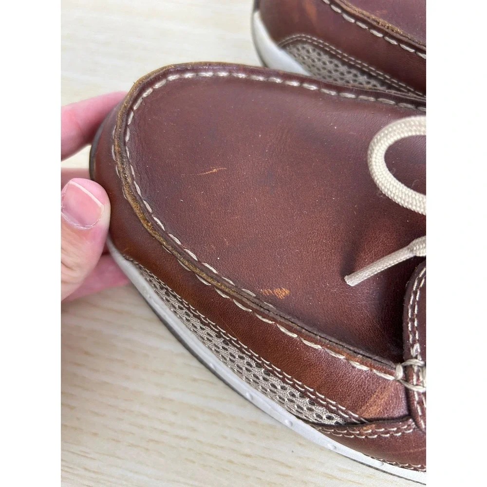 Dunham‎ Captain Leather Boat Shoes Mens 11.5 Brown Mesh Rollbar Nautical
